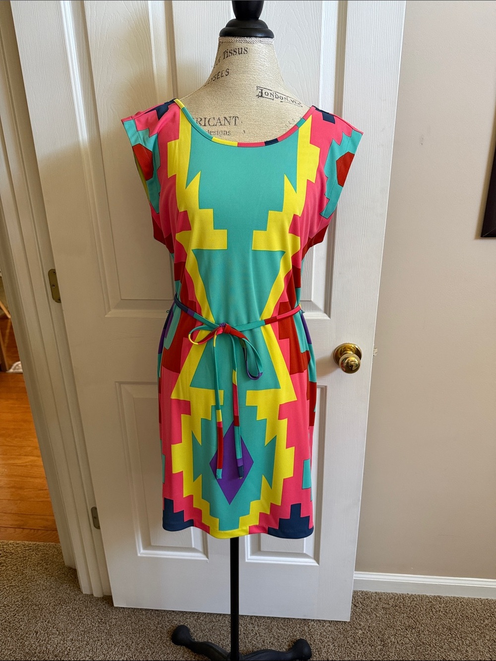 🌸Tibi: Geo-Print Mini Dress - Turquoise, Pink & Yellow